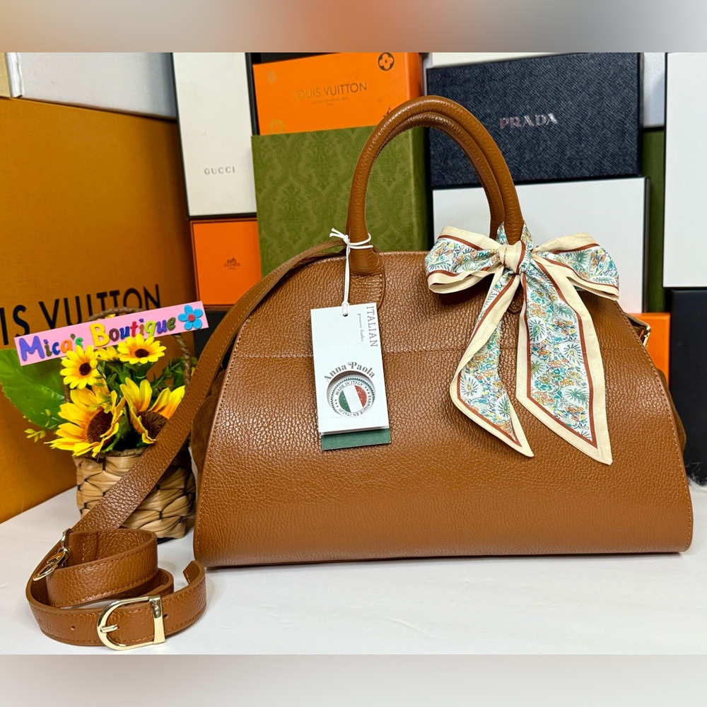 🆕Viral ANNA🇫🇷PAOLA Italian Leather/Suede Brown Satchel